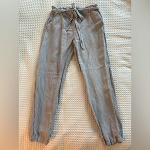 Striped blue and white linen pants